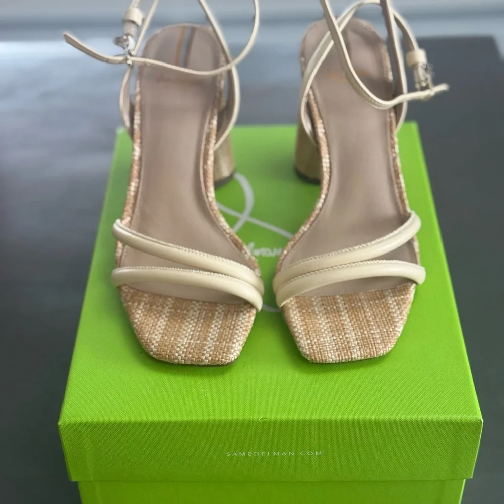 Brand New Sam Edelman Kia Wheat Leather Sandals with Cylindrical Heel Size 7 - Picture 2 of 6